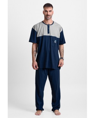 Men's pajamas with 2 trousers LION 25-200 PLUS SIZE BLUE DROPS