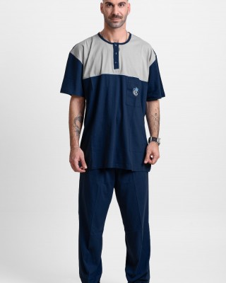 Men's pajamas with 2 trousers LION 25-200 PLUS SIZE BLUE DROPS