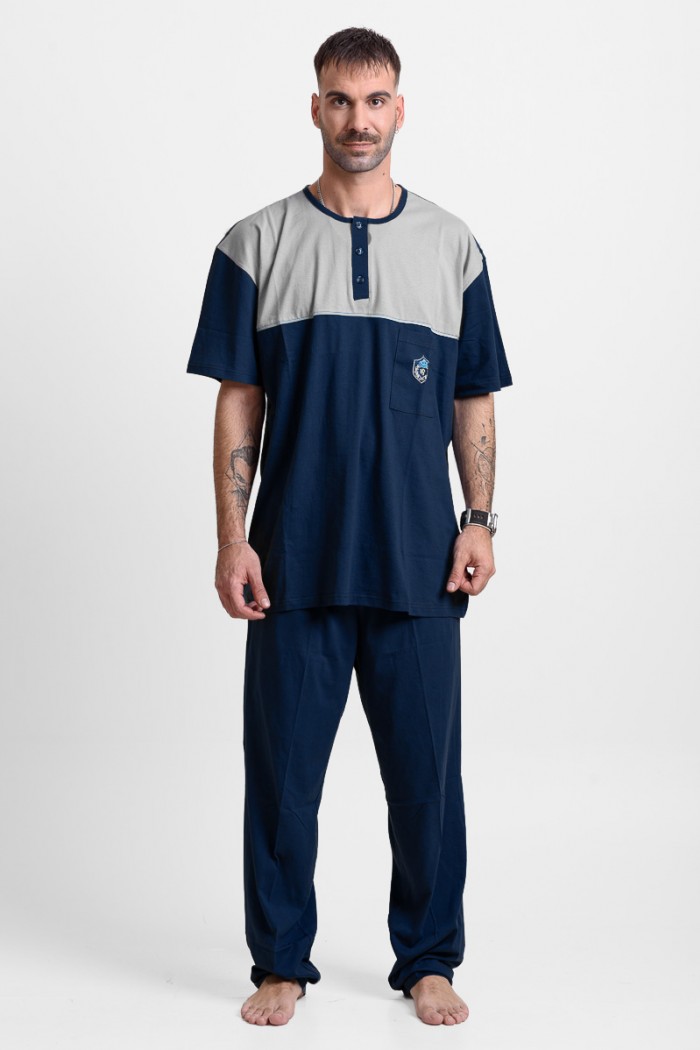 Men's pajamas with 2 trousers LION 25-200 PLUS SIZE BLUE DROPS