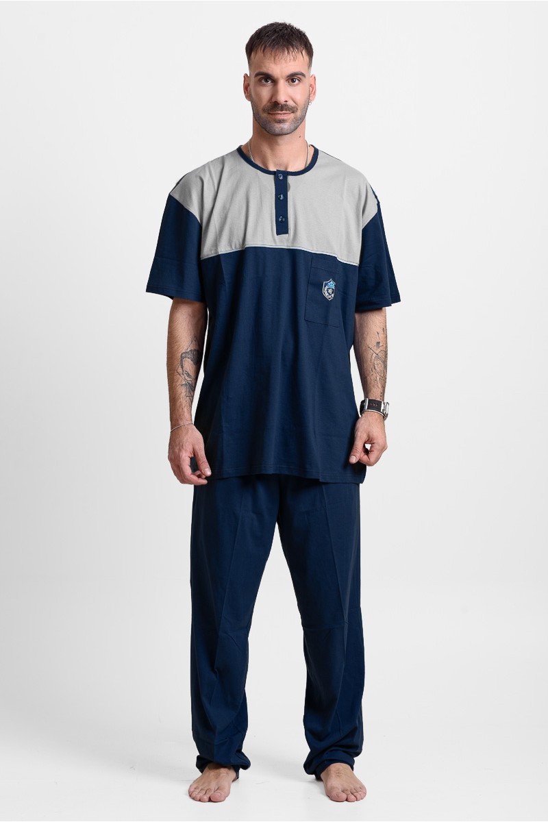 Men's pajamas with 2 trousers LION 25-200 PLUS SIZE BLUE DROPS
