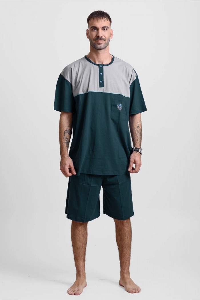 Men's pajamas with 2 trousers LION 25-200 PLUS SIZE PETROL