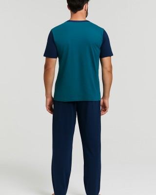 Herren Schlafanzug mit 2 Hosen LION ORIGINAL PETROL