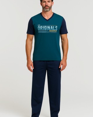 Herren Schlafanzug mit 2 Hosen LION ORIGINAL PETROL