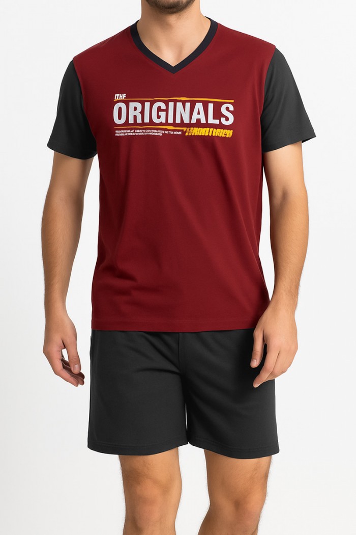 Men's Pajamas with 2 Trousers LION ORIGINAL Bordeaux