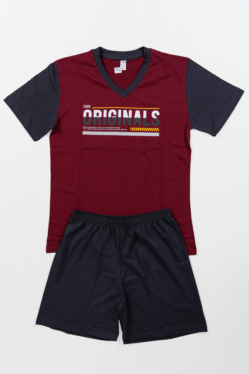 Herren Schlafanzug mit 2 Hosen LION ORIGINAL Bordeaux Herren Schlafanzug mit 2 Hosen LION ORIGINAL Bordeaux