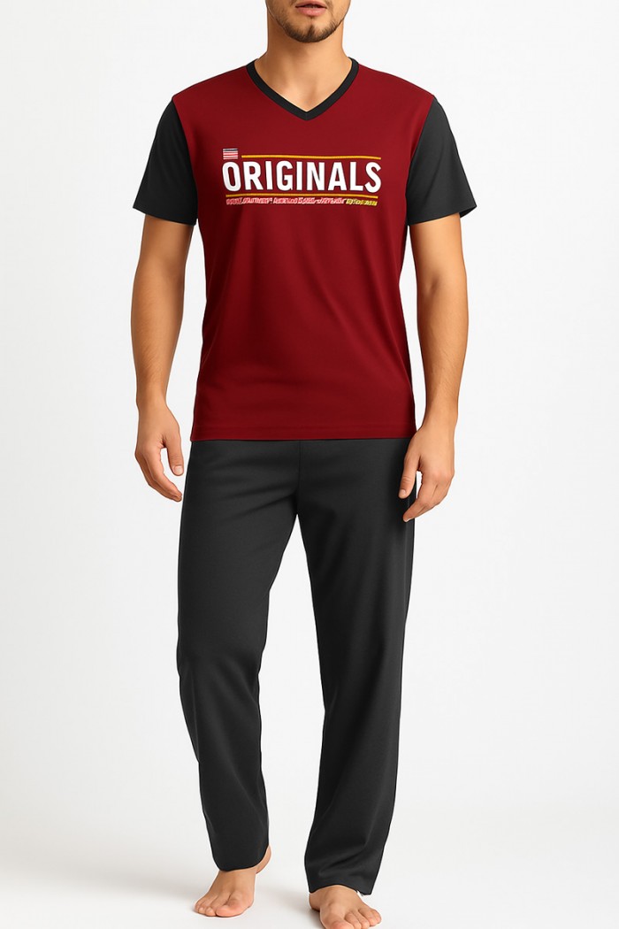 Men's Pajamas with 2 Trousers LION ORIGINAL Bordeaux