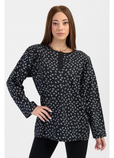 Classic blouse with buttons LION Black Embrille Classic blouse with buttons LION Black Embrille