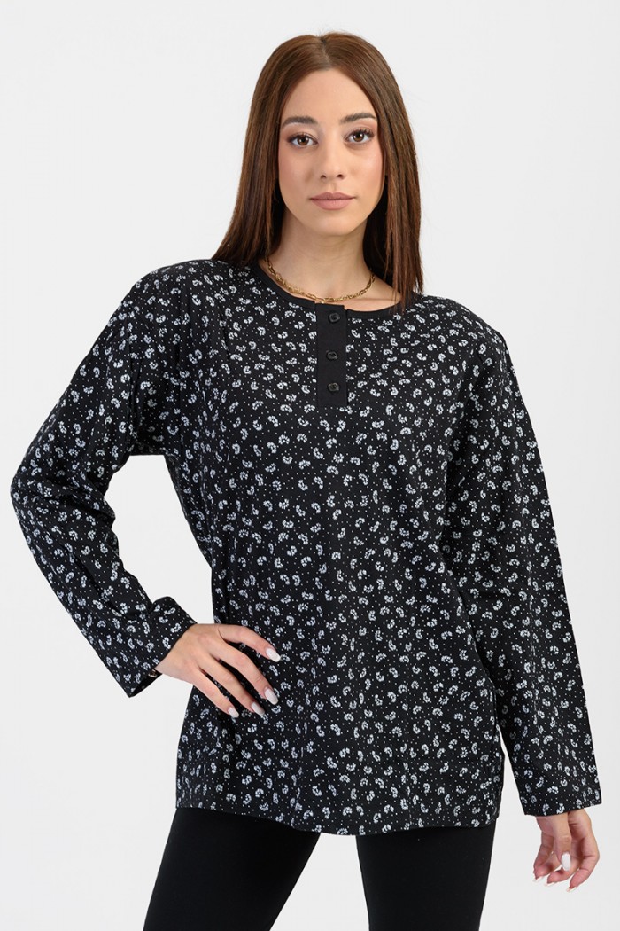 Classic blouse with buttons LION Black Embrille