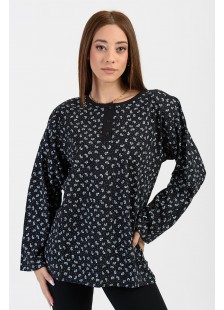 Classic blouse with buttons LION Black Embrille Classic blouse with buttons LION Black Embrille