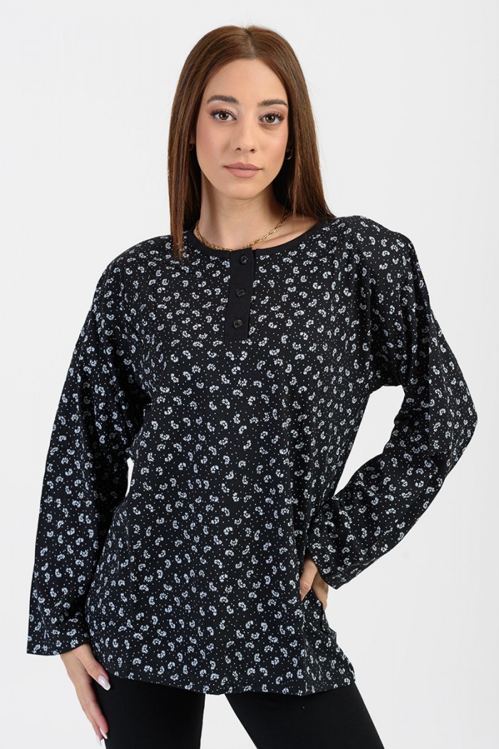 Klassische Bluse mit Knöpfen LION Schwarz Embrille