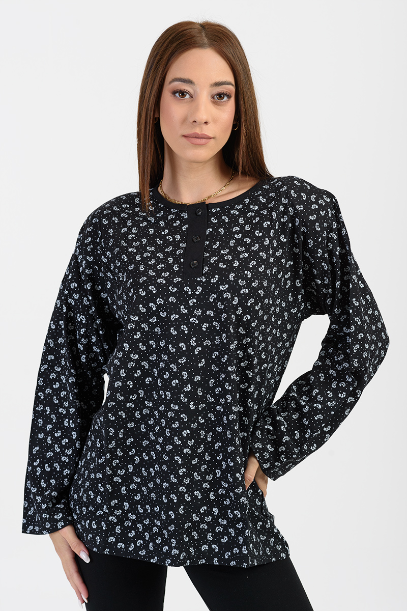Classic blouse with buttons LION Black Embrille