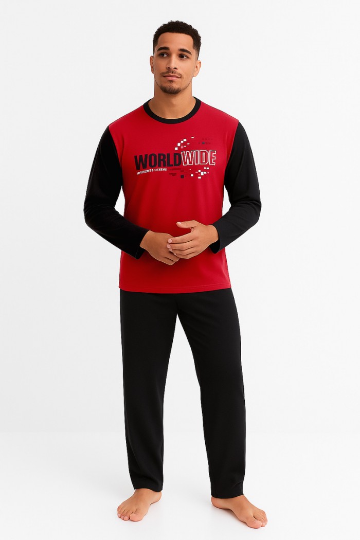 HERBSTPYJAMA LÖWE WELTWEIT ROT