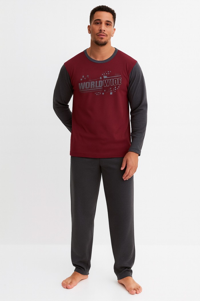 HERBST SCHLAFANZUG LÖWE WELTWEIT WEINROT