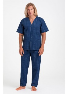 Men's LION short-sleeved pajamas with buttons BLUE BLACK Men's LION short-sleeved pajamas with buttons BLUE BLACK