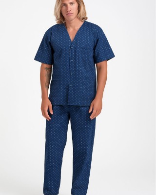 Men's LION short-sleeved pajamas with buttons BLUE BLACK
