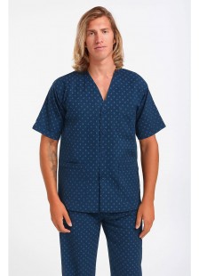 Men's LION short-sleeved pajamas with buttons BLUE BLACK Men's LION short-sleeved pajamas with buttons BLUE BLACK