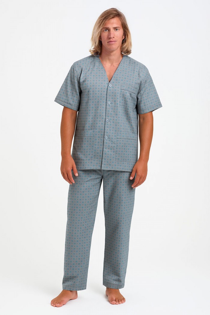 Men's LION short-sleeved pajamas with buttons GREY