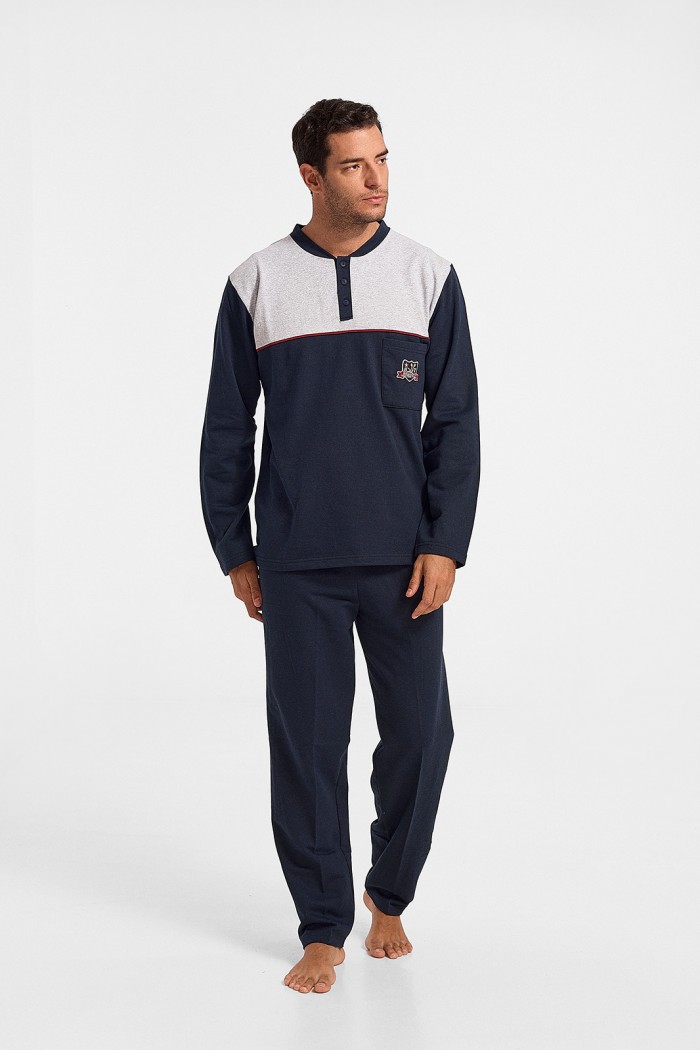 Winter Pajama LION with buttons Dark Blue