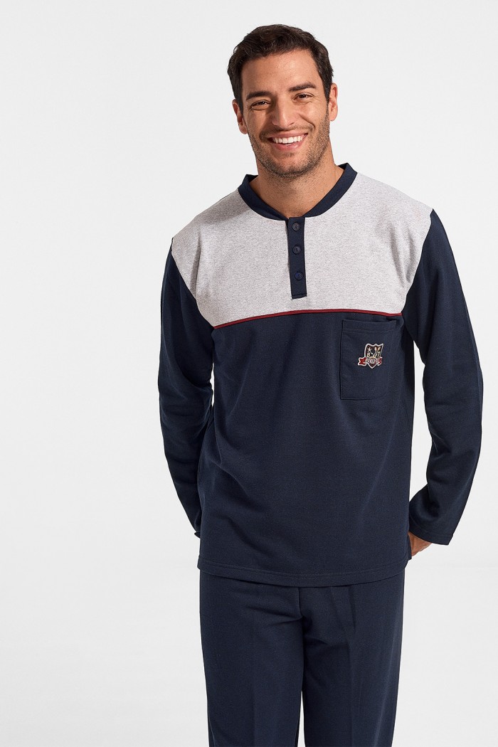 Winter Pajama LION with buttons Dark Blue