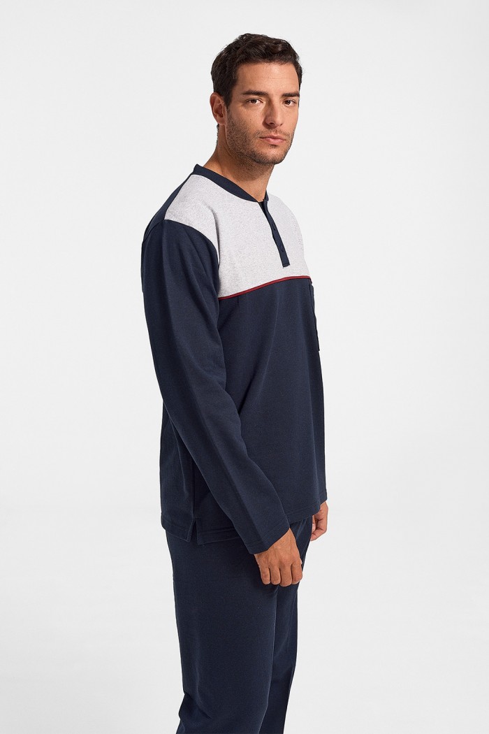 Winter Pajama LION with buttons Dark Blue