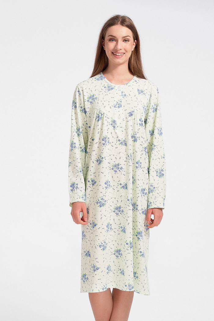 Spring Nightgown ALINA Embroidered Long Sleeve
