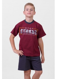 TEENAGER SOMMER PYJAMA JUNGE LÖWE STARK WEINROT