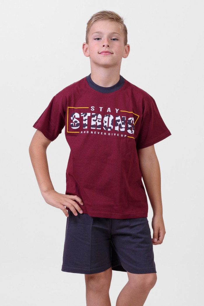 TEENAGE SUMMER PAJAMA BOY LION STRONG BURGUNDY