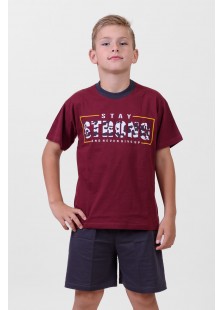 TEENAGER SOMMER PYJAMA JUNGE LÖWE STARK WEINROT