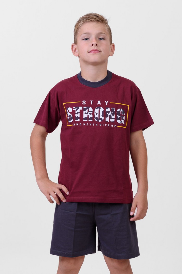 TEENAGE SUMMER PAJAMA BOY LION STRONG BURGUNDY