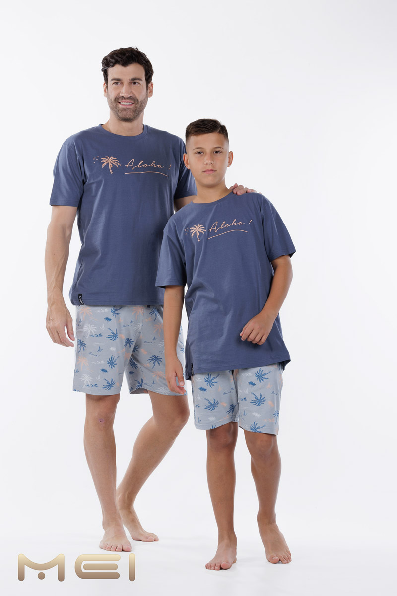 HERREN SCHLAFANZUG SOMMER MEI 952510 BLAU RAFFIA HERREN SCHLAFANZUG SOMMER MEI 952510 BLAU RAFFIA