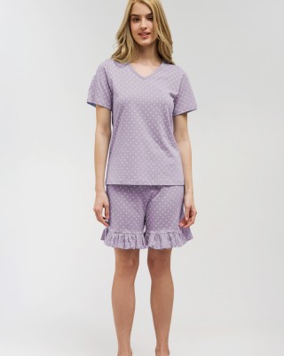 Damen MOUTAKIS Schlafanzug polka dot 4014A LILA