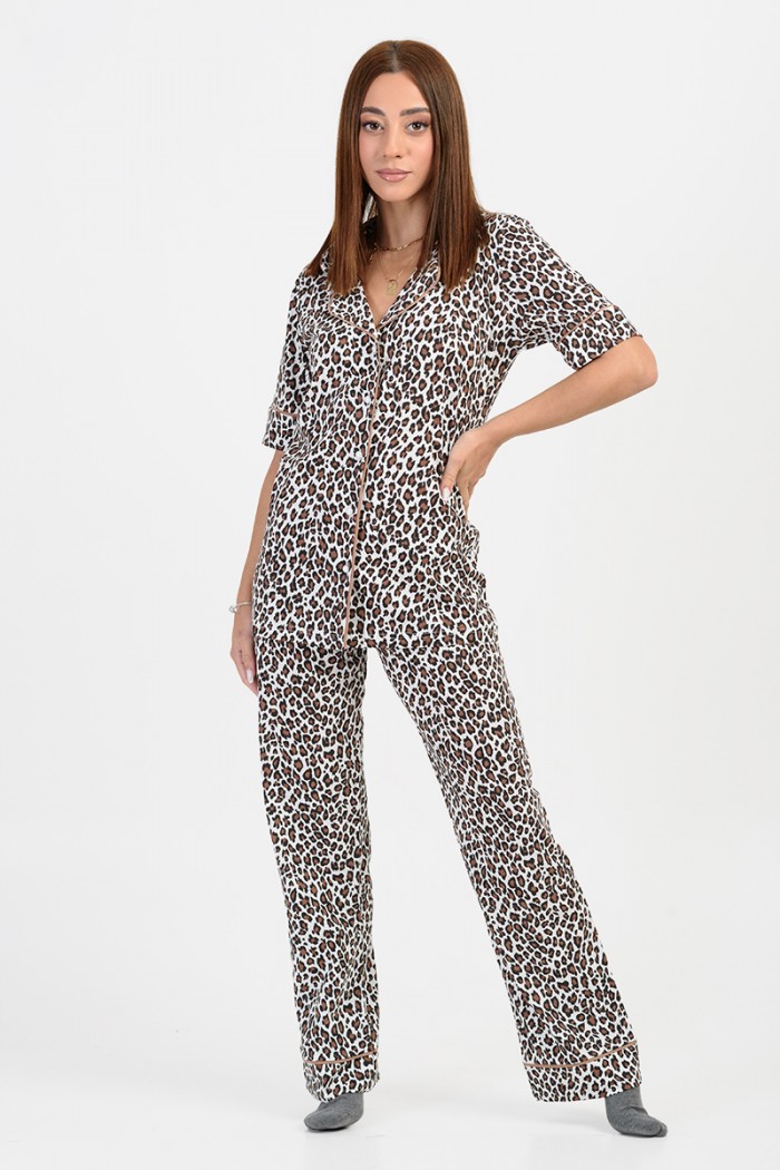 Women's pajamas with buttons MOUTAKIS 4018B Leopard