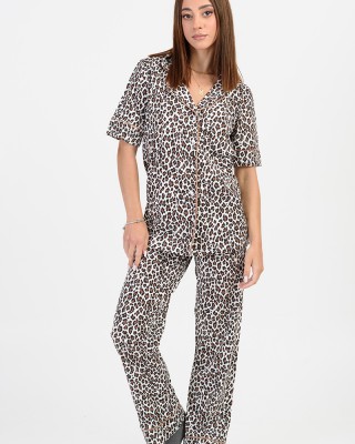 Damen Schlafanzug mit Knöpfen MOUTAKIS 4018B Leopard