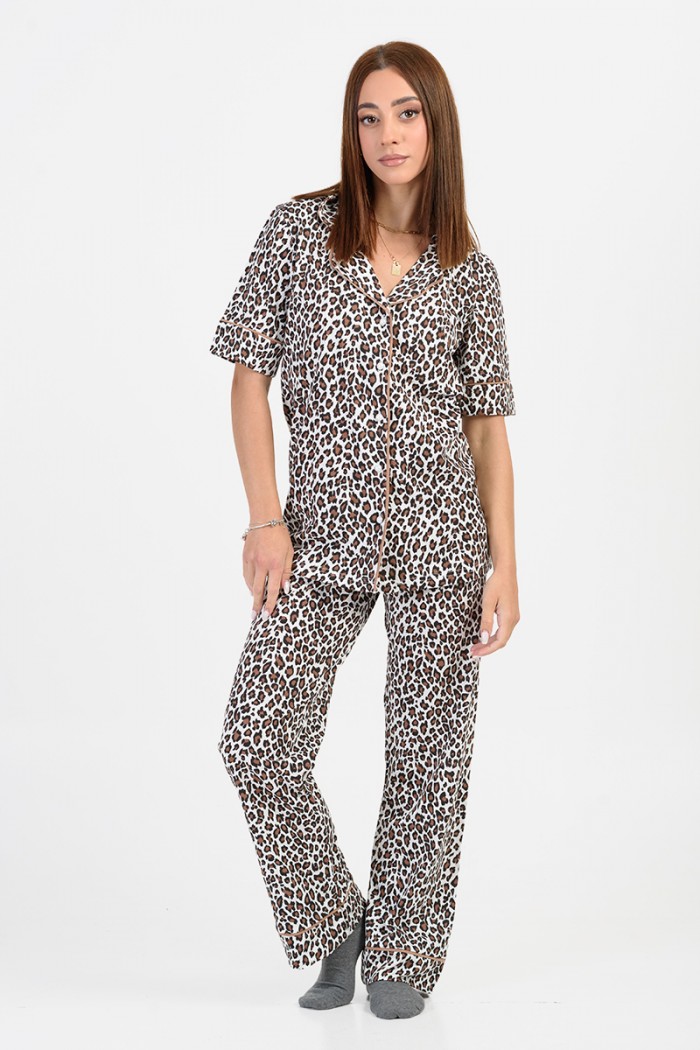 Women's pajamas with buttons MOUTAKIS 4018B Leopard
