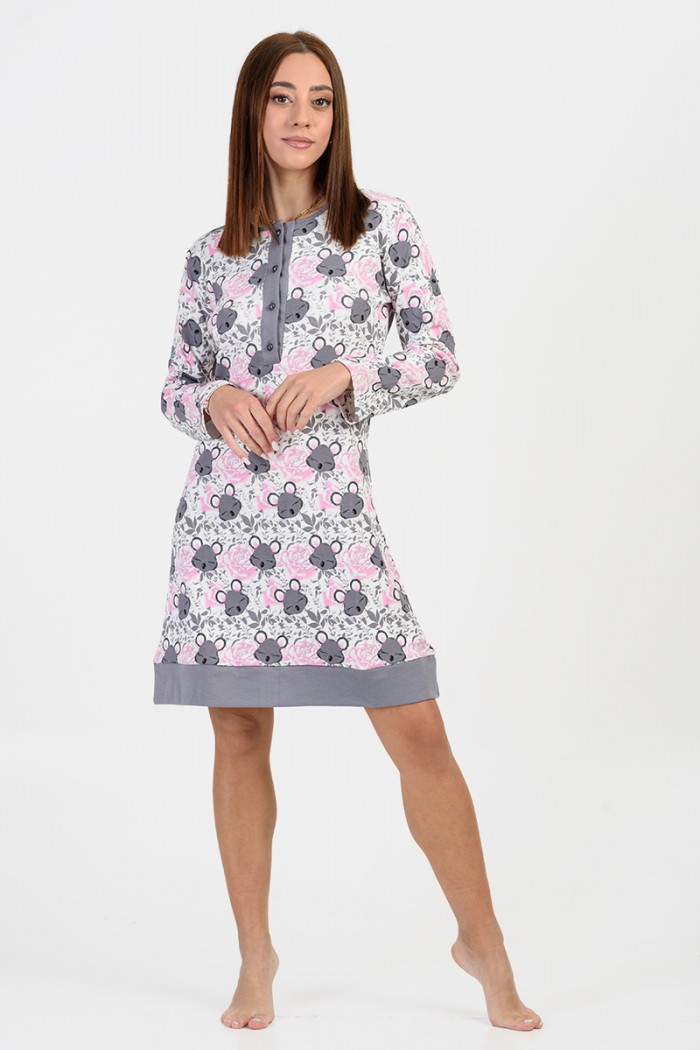 Winter nightgown with buttons MOUTAKIS 4084B