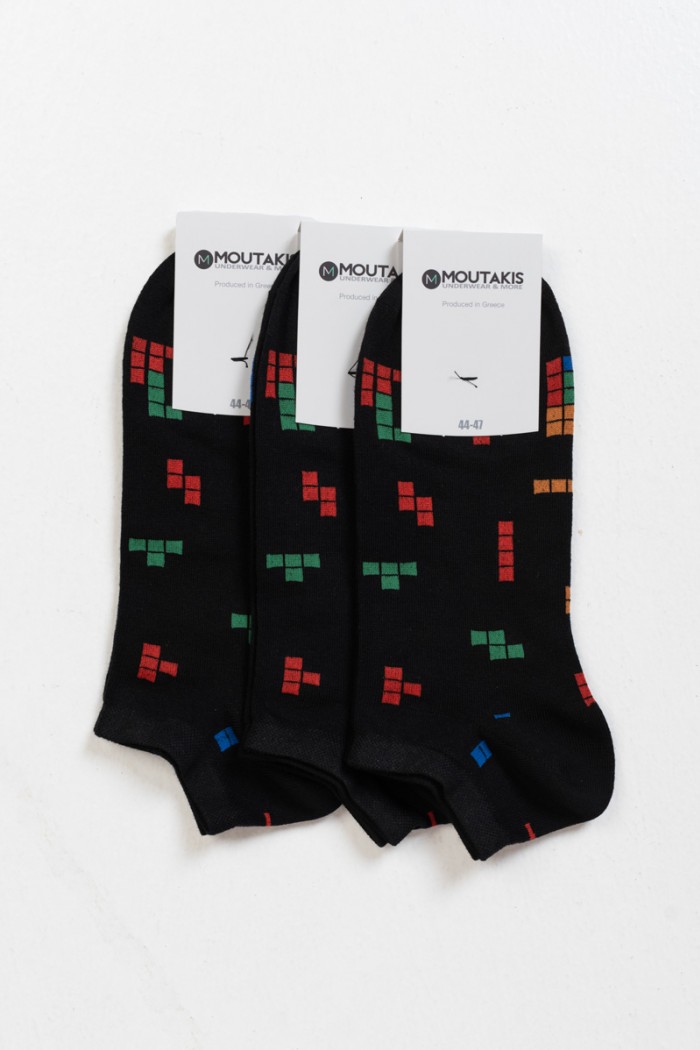 Short socks MOUTAKIS TETRIS 3 Pack Black