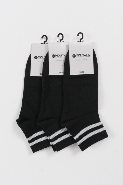 MOUTAKIS 3 Pack semi-fitted striped socks Black and White