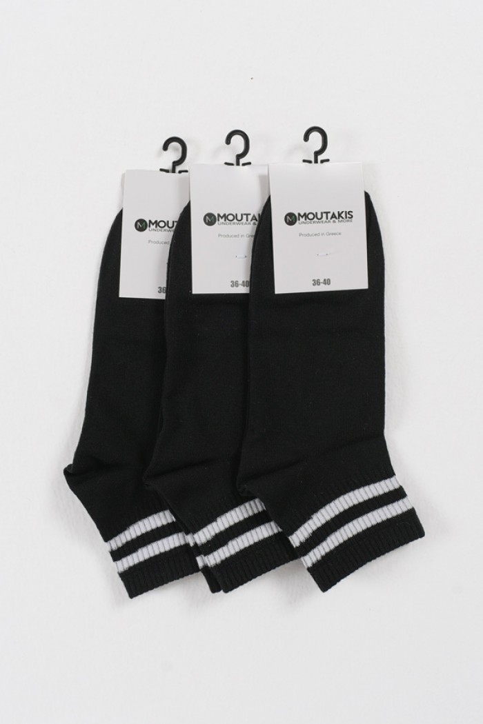 MOUTAKIS 3 Pack semi-fitted striped socks Black and White