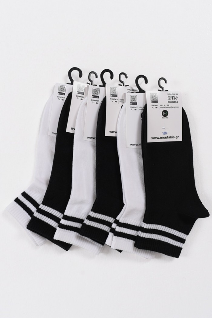 Half socks striped MOUTAKIS 6 Pack Black and white