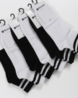 Half socks striped MOUTAKIS 6 Pack Black and white