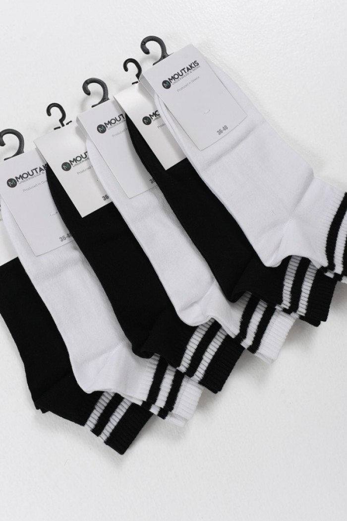 Half socks striped MOUTAKIS 6 Pack Black and white