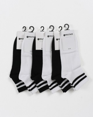 Half socks striped MOUTAKIS 6 Pack Black and white