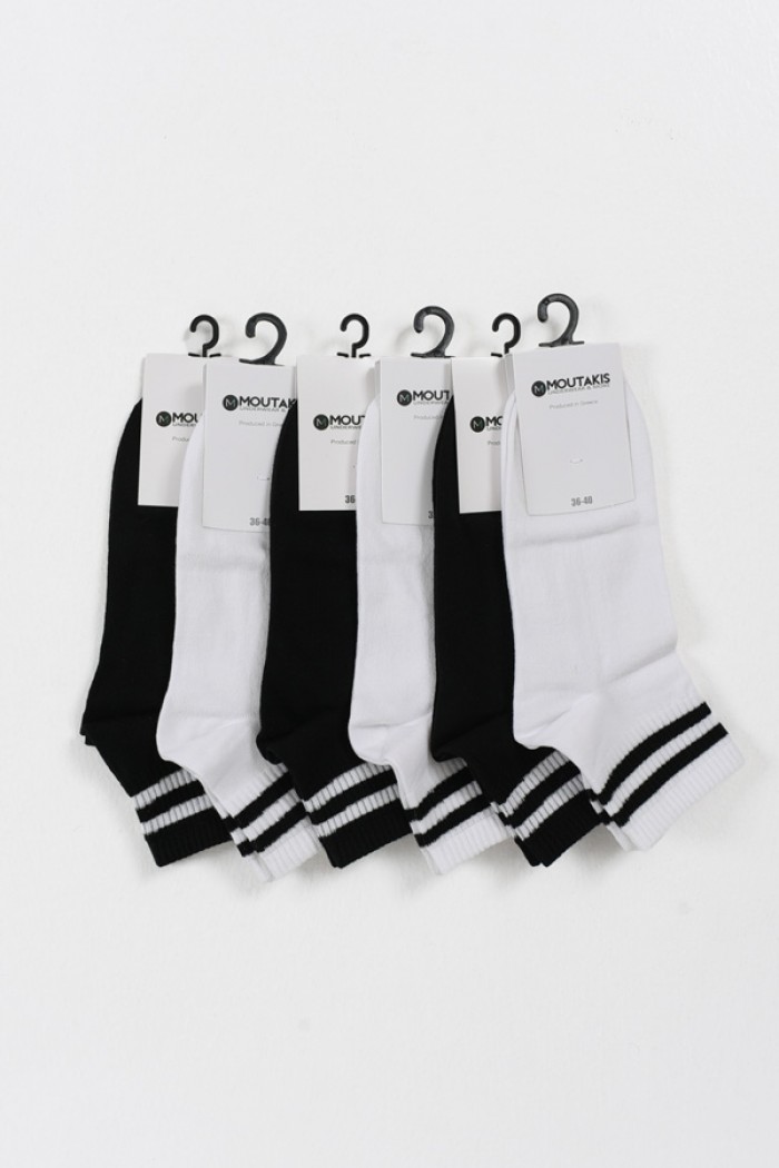 Half socks striped MOUTAKIS 6 Pack Black and white