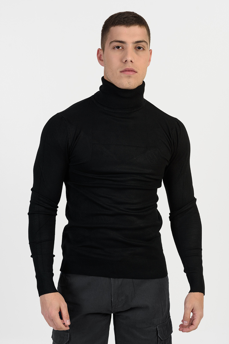 Pullover Herren dünn Rollkragen NEW MENTALITY D700 BLACK