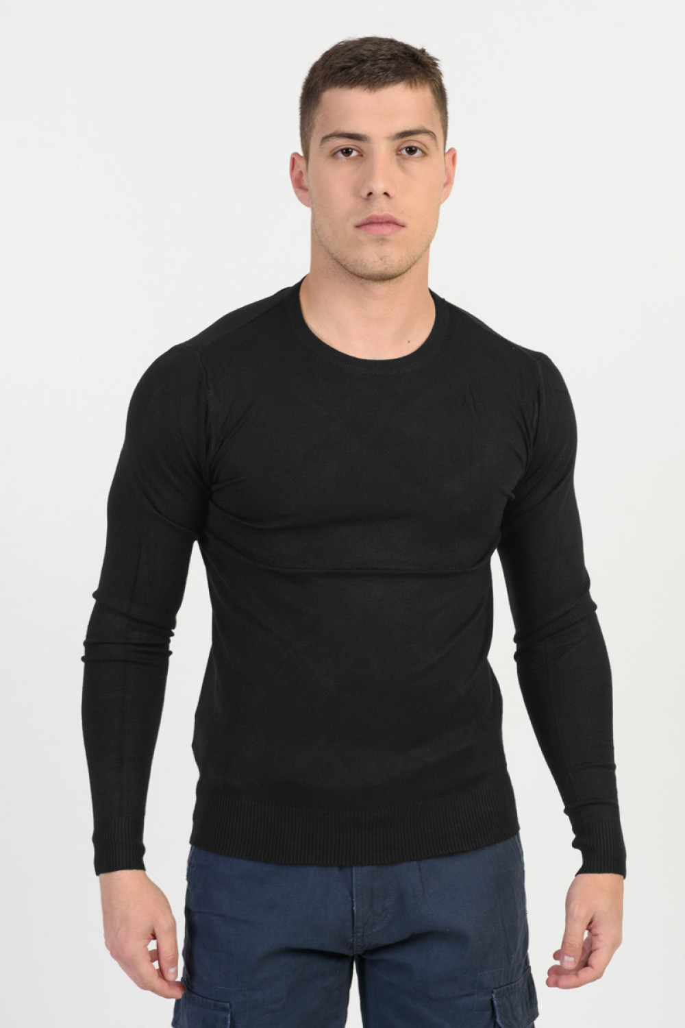Men's slim sweater NEW MENTALITY D701-1 BLACK