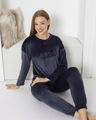 Schlafanzug aus Samt Samt PIJAMANGEL 2098 Dunkelblau