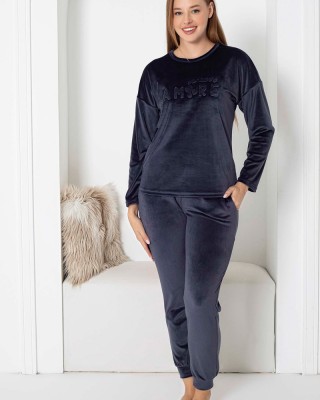 Schlafanzug aus Samt Samt PIJAMANGEL 2098 Dunkelblau