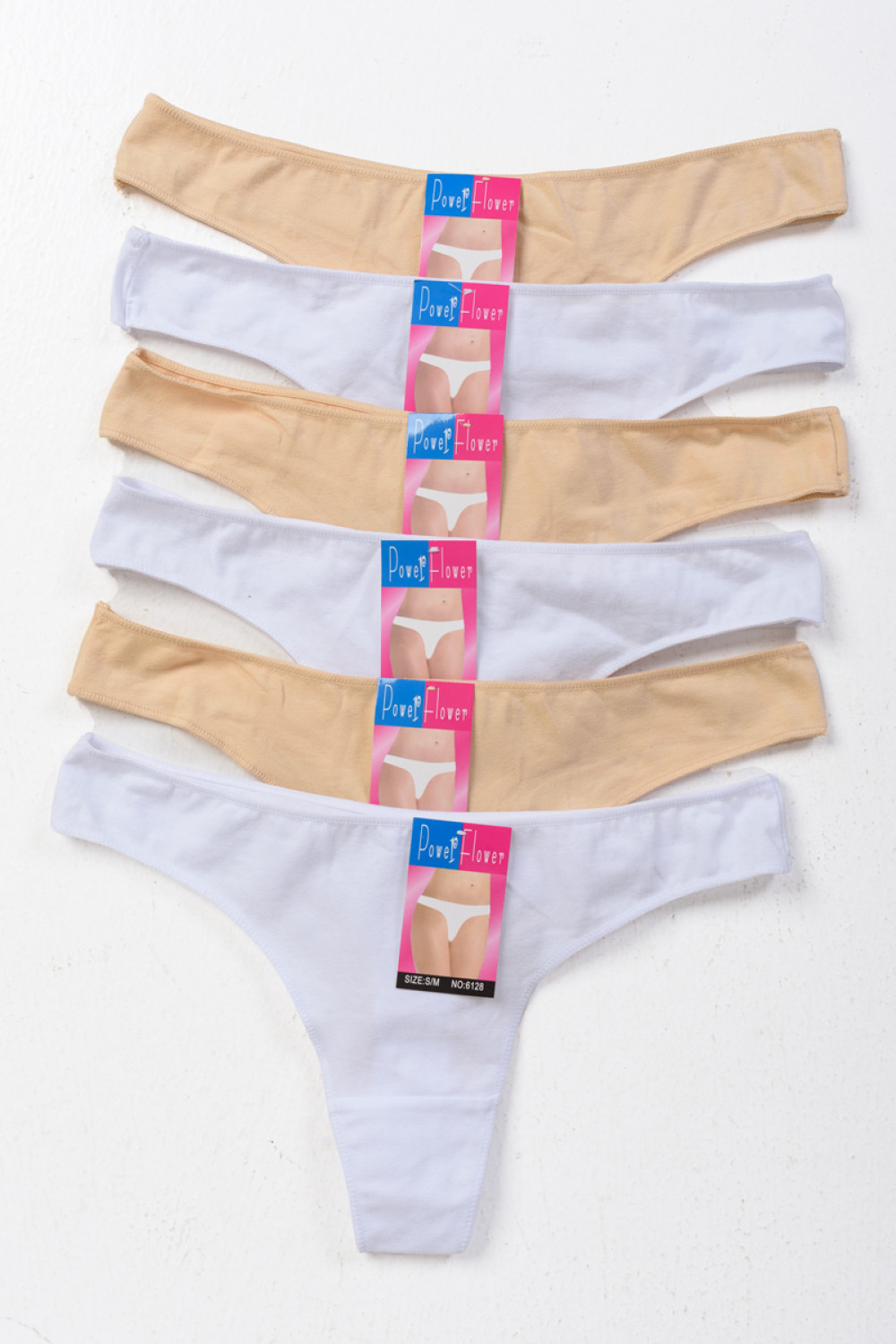 Women's Underwear Thong POWER FLOWER 6 Pack White Beige