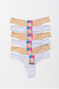 Women's Underwear Thong POWER FLOWER 6 Pack White Beige