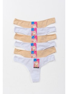Women's Underwear Thong POWER FLOWER 6 Pack White Beige Women's Underwear Thong POWER FLOWER 6 Pack White Beige